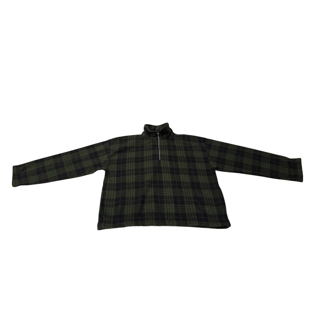 Northwest Territory Mens Plaid Fleece Quarter Zip Pullover Green Size XL